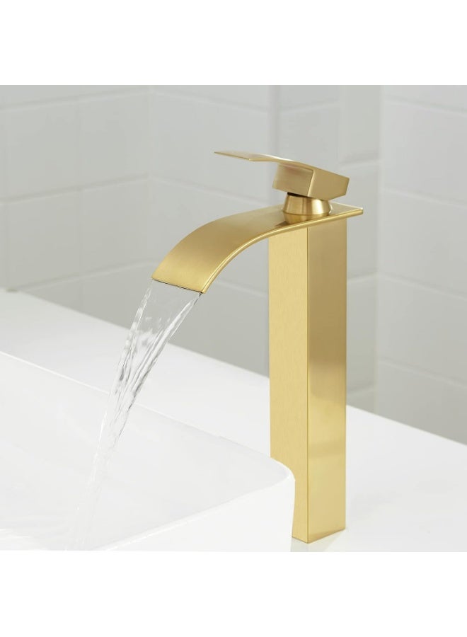 واي دي صنبور حوض حمام عصري بفوهة شلال، خلاط ذو مقبض واحد عالي القوس، سهل التركيب، مصنوع من النحاس المتين، مثالي لأحواض الحمام، ترقية عصرية للحمام - Image 2